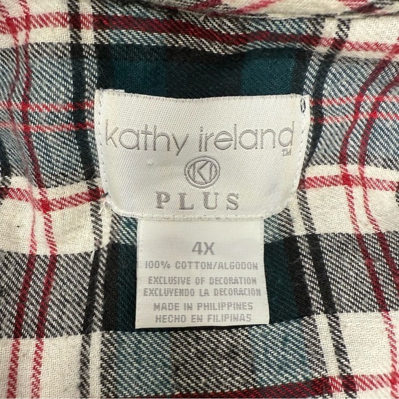 Kathy Ireland Green Tartan Plaid Maxi Length Flannel Night Gown 4X Long Sleeve - Picture 13 of 14